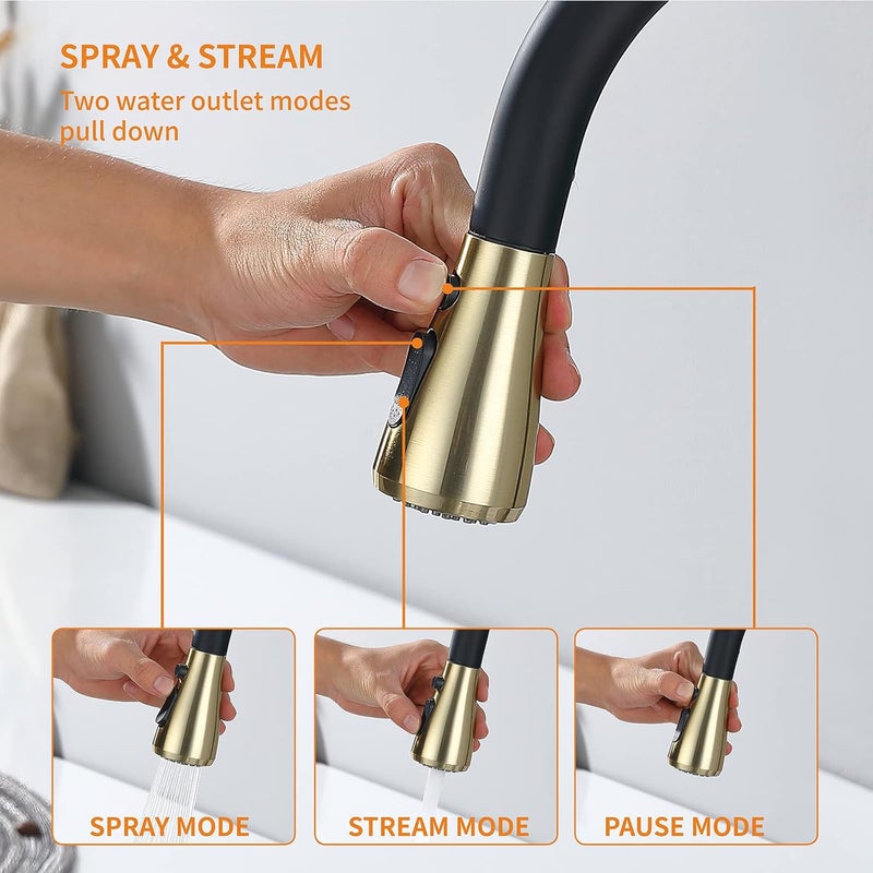 Keer Matte Black Single Handle Pull Down Kitchen Faucet with Soap Dispenser, 3 Modes Sprayer, Easy Assembly, Single Handle High Arc Stainless Steel Faucet - Image 4